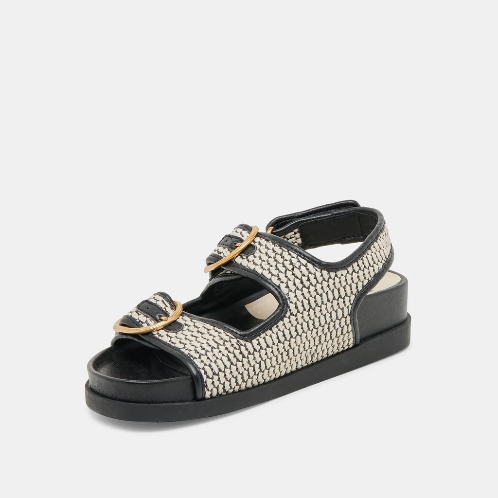 Dolce Vita Starla Woven Raffia Sandal- Black Natural - Styleartist