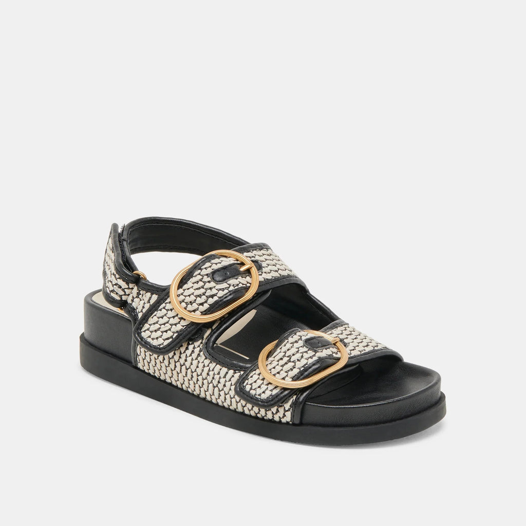 Dolce Vita Starla Woven Raffia Sandal- Black Natural - Styleartist
