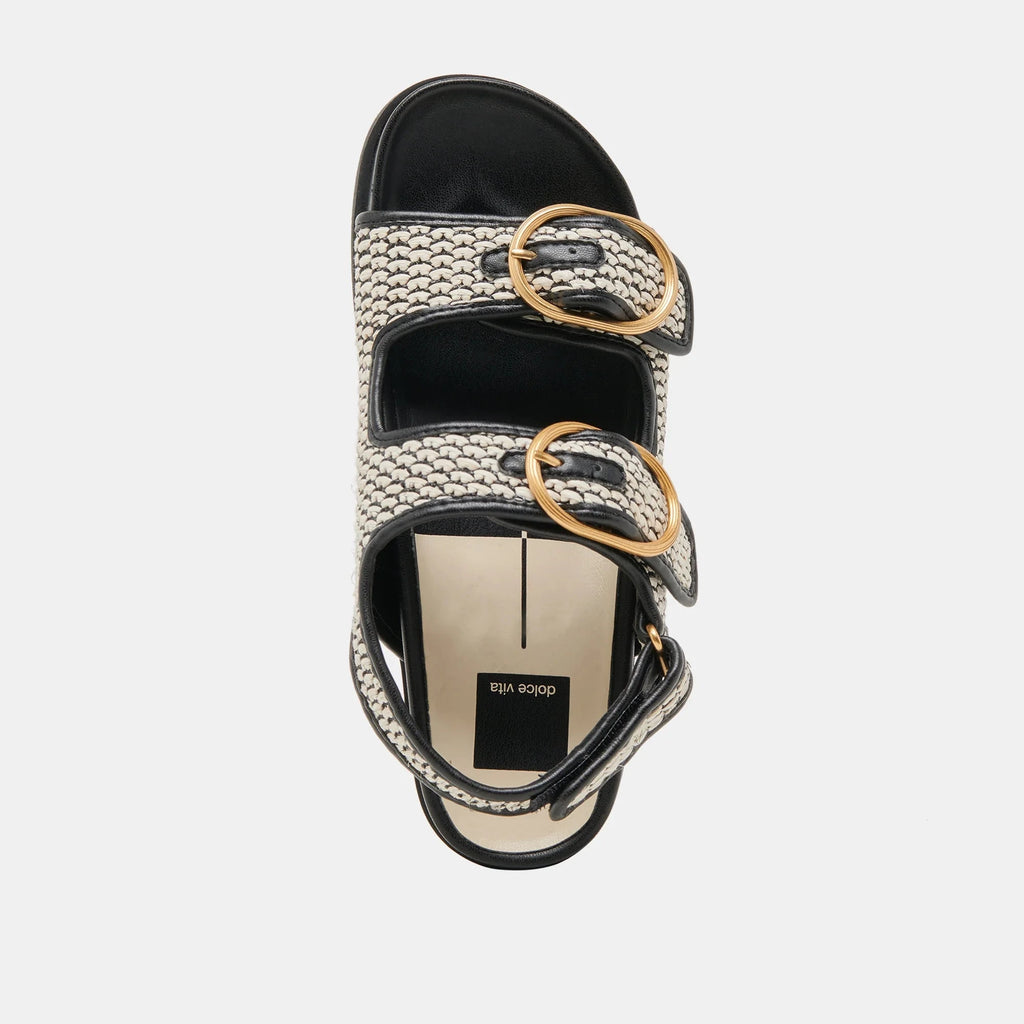 Dolce Vita Starla Woven Raffia Sandal- Black Natural - Styleartist