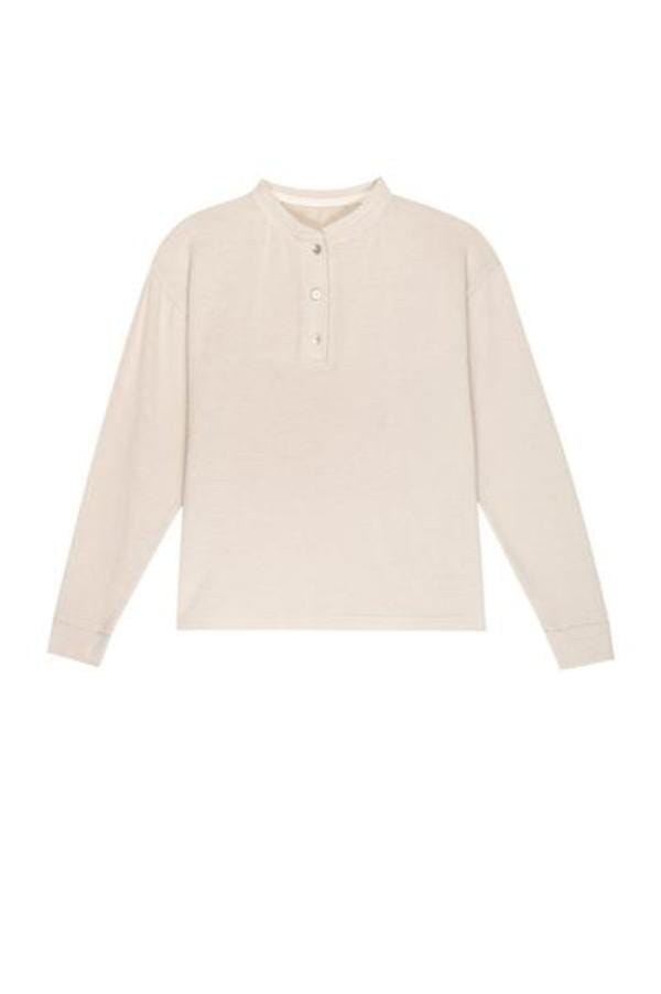 Donni Sweater Henley Long Sleeve Top- Creme - Styleartist