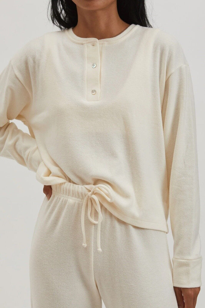 Donni Sweater Henley Long Sleeve Top- Creme - Styleartist