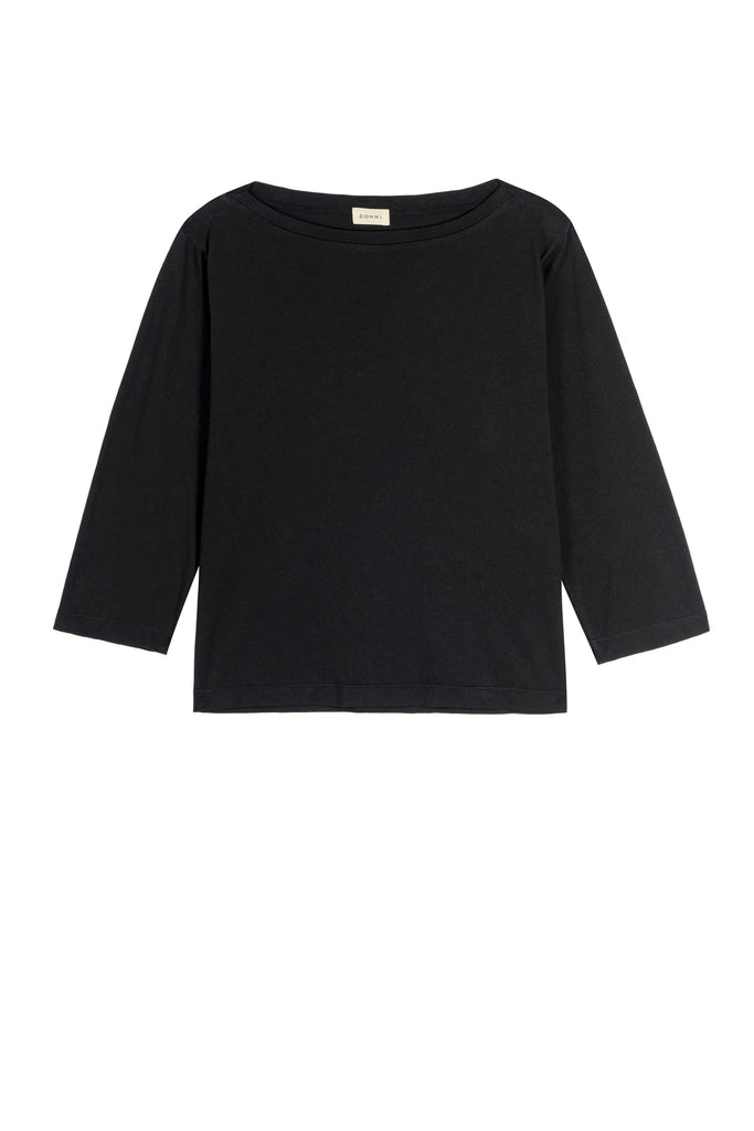 Donni The Jersey Relaxed Boatneck Long Sleeve Tee- Jet Black - Styleartist