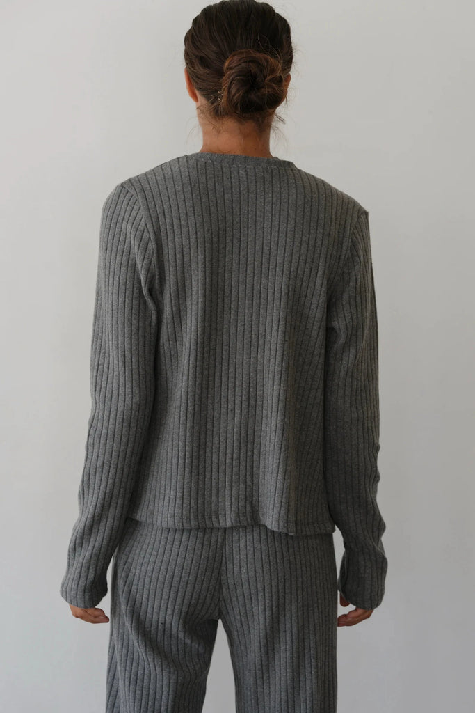 Donni The Sweater Rib Cardigan- Charcoal Grey - Styleartist