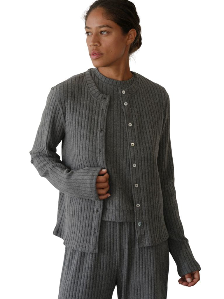 Donni The Sweater Rib Cardigan- Charcoal Grey - Styleartist