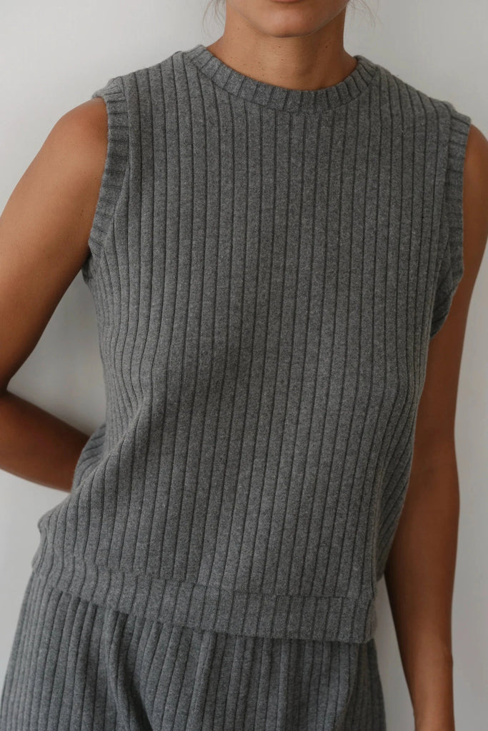 Donni The Sweater Rib Shell- Charcoal Grey - Styleartist