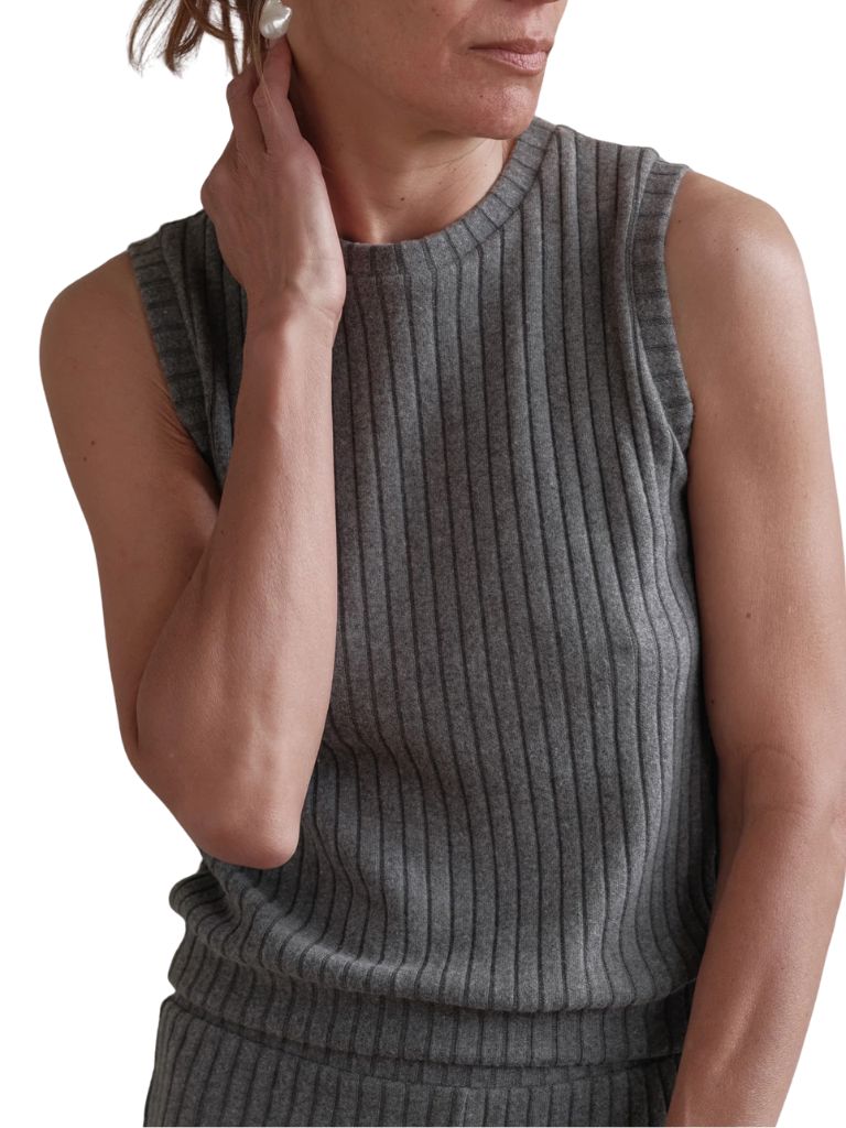 Donni The Sweater Rib Shell- Charcoal Grey - Styleartist
