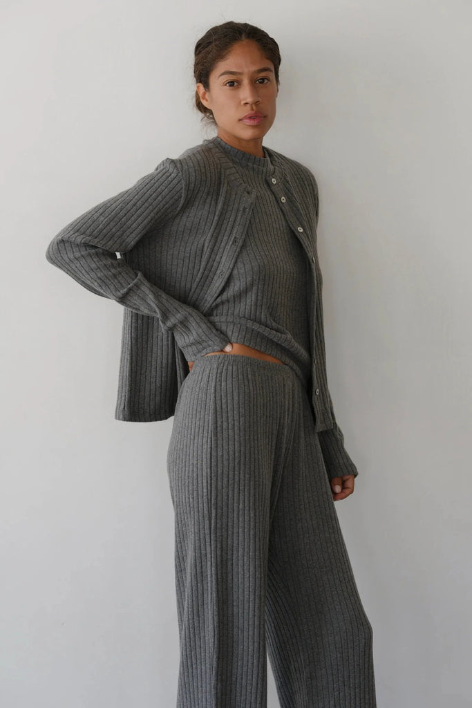 Donni The Sweater Rib Simple Pant- Charcoal Grey - Styleartist
