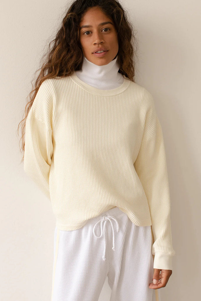 Donni Thermal Crewneck Long Sleeve Top - Creme - Styleartist
