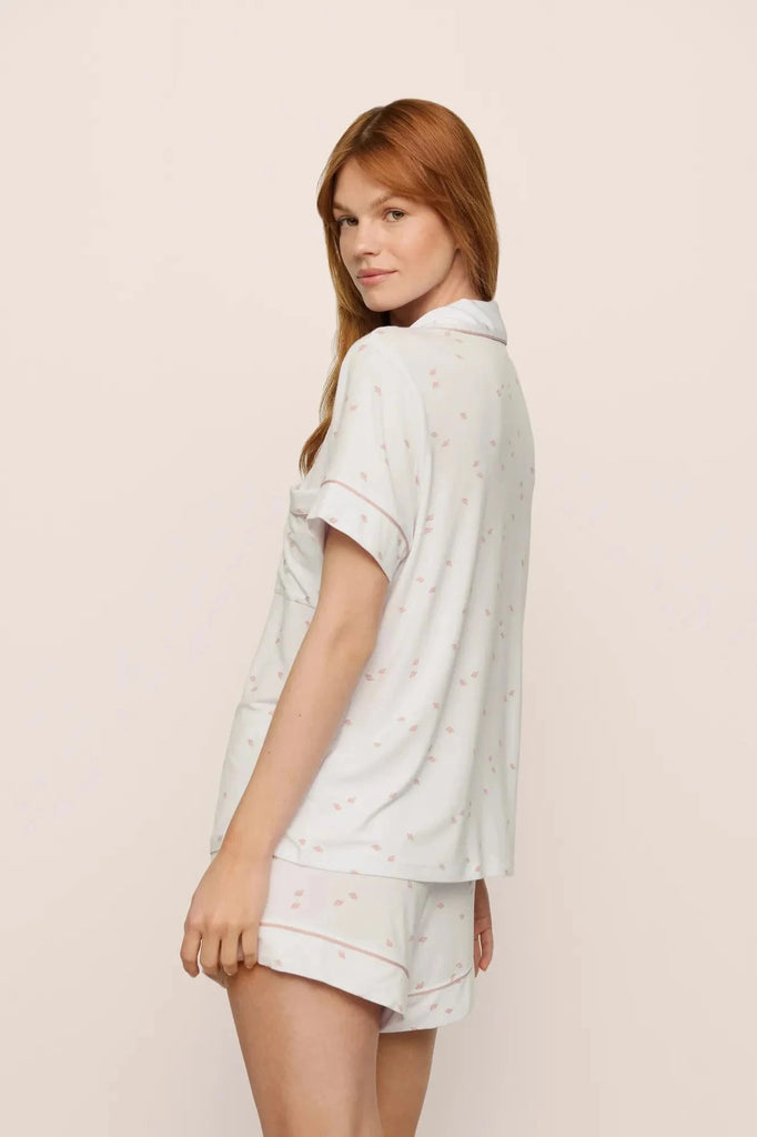 Eberjey Gisele Printed Tencel Modal Relaxed Short PJ Set- Summer Daisy White/ Pale Mauve - Styleartist