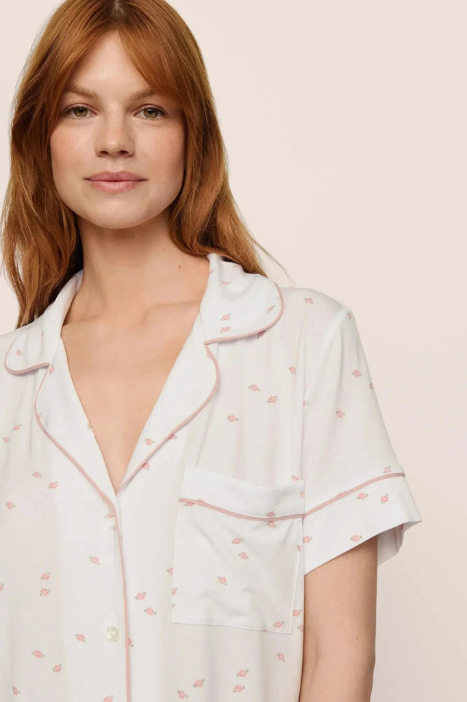 Eberjey Gisele Printed Tencel Modal Relaxed Short PJ Set- Summer Daisy White/ Pale Mauve - Styleartist