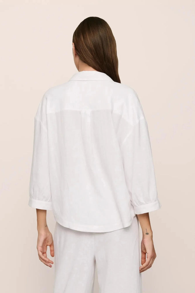 Eberjey Linen Blend Relaxed Quarter Sleeve Top- Off -White - Styleartist