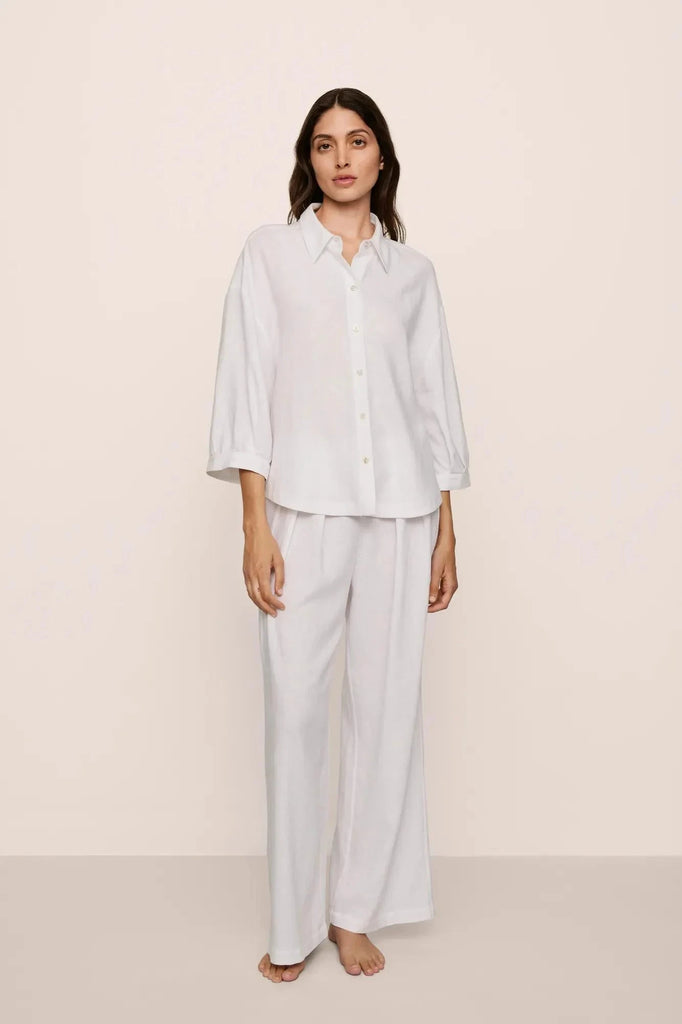 Eberjey Linen Blend Relaxed Quarter Sleeve Top- Off -White - Styleartist