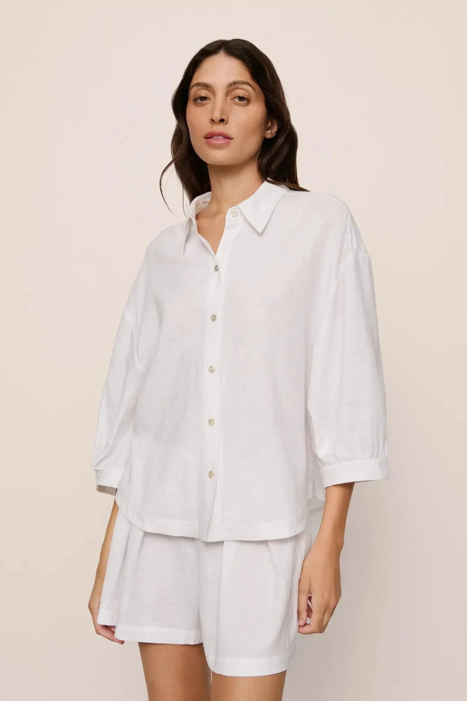 Eberjey Linen Blend Relaxed Quarter Sleeve Top- Off -White - Styleartist