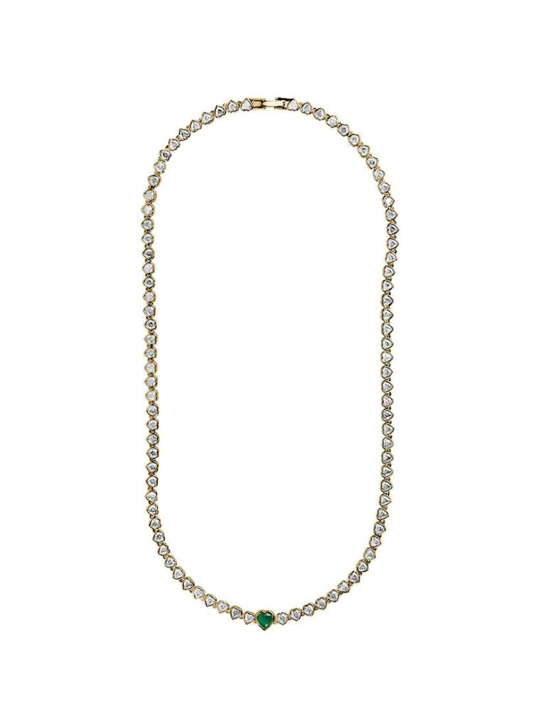 Emerald Heart Tennis Necklace- Gold - Styleartist
