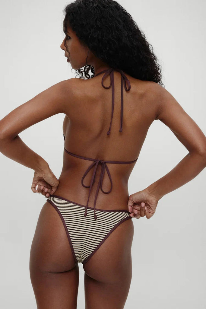 Frankies Bikinis X Bella Hadid Dove Stripe Ribbed Bikini Bottom- Lasso - Styleartist