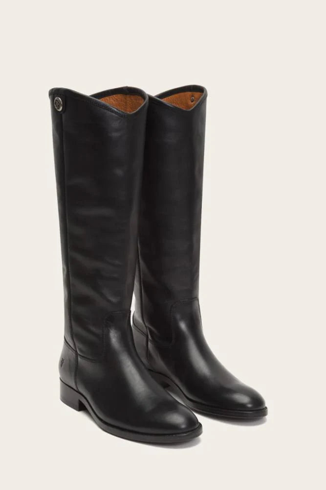 Frye Melissa Button Tall 2 Riding Boots - Black Waxy Burnished Leather - Styleartist