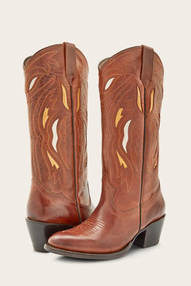 Frye Shelby Deco Stitch Pull On Cowboy Boot - Caramel/Vintage - Styleartist