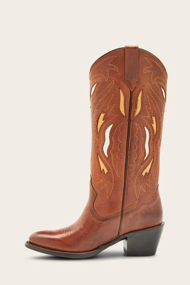 Frye Shelby Deco Stitch Pull On Cowboy Boot - Caramel/Vintage - Styleartist