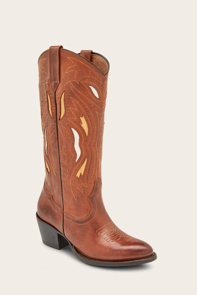 Frye Shelby Deco Stitch Pull On Cowboy Boot - Caramel/Vintage - Styleartist