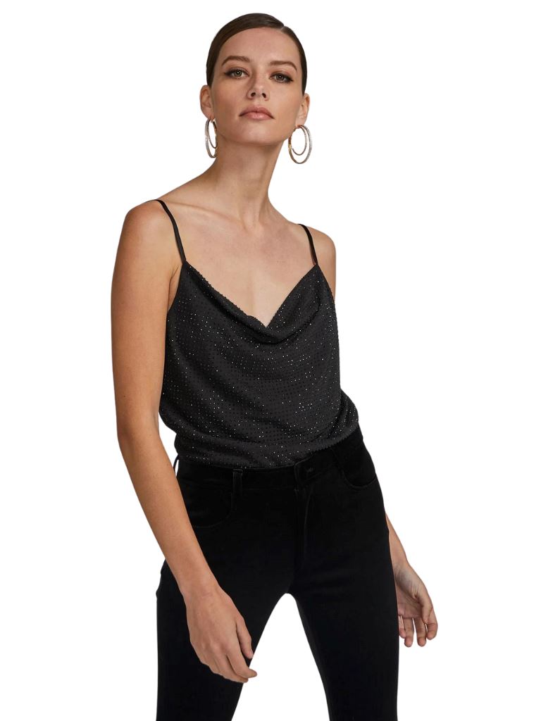 Generation Love Marisol Crystal Cowl Neck Camisole- Black/Black - Styleartist