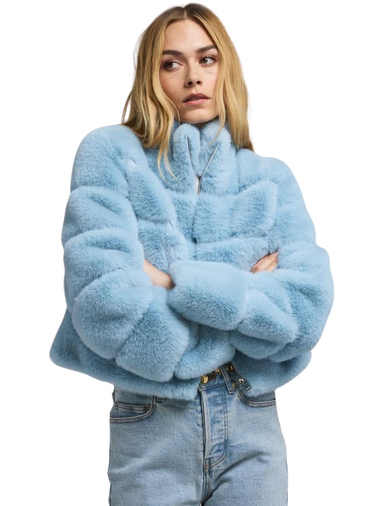 Generation Love Tala Faux Fur Bomber Jacket- Powder Blue - Styleartist