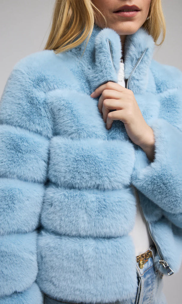 Generation Love Tala Faux Fur Bomber Jacket- Powder Blue - Styleartist