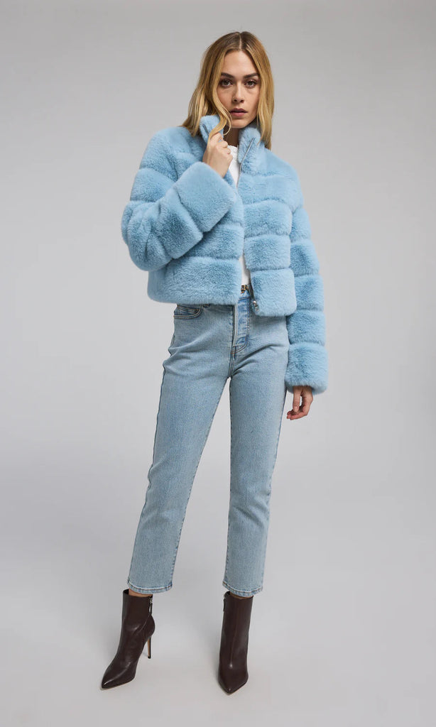 Generation Love Tala Faux Fur Bomber Jacket- Powder Blue - Styleartist