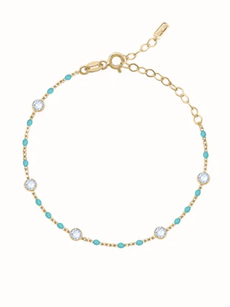 Glass Bead Crystal Anklet- Gold and Turquoise - Styleartist