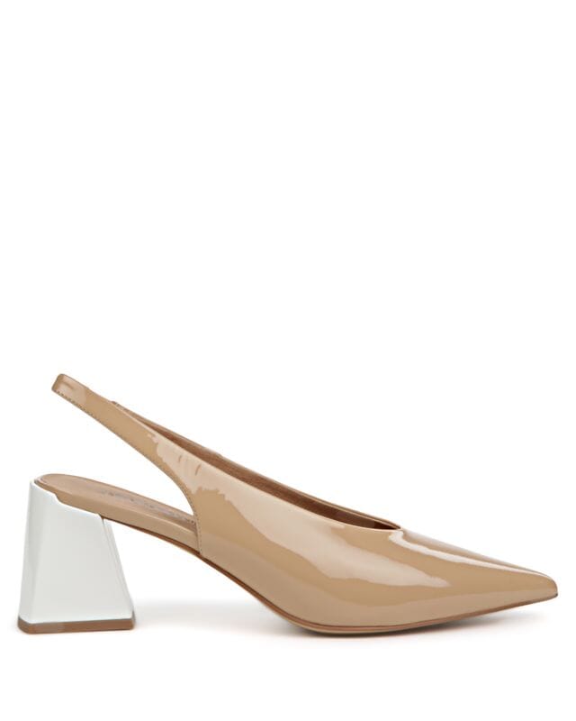 Jeffrey Campbell Anarchia Sling Back Mid-Heel Pump- Nude Patent/White - Styleartist