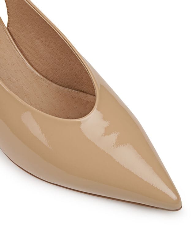 Jeffrey Campbell Anarchia Sling Back Mid-Heel Pump- Nude Patent/White - Styleartist