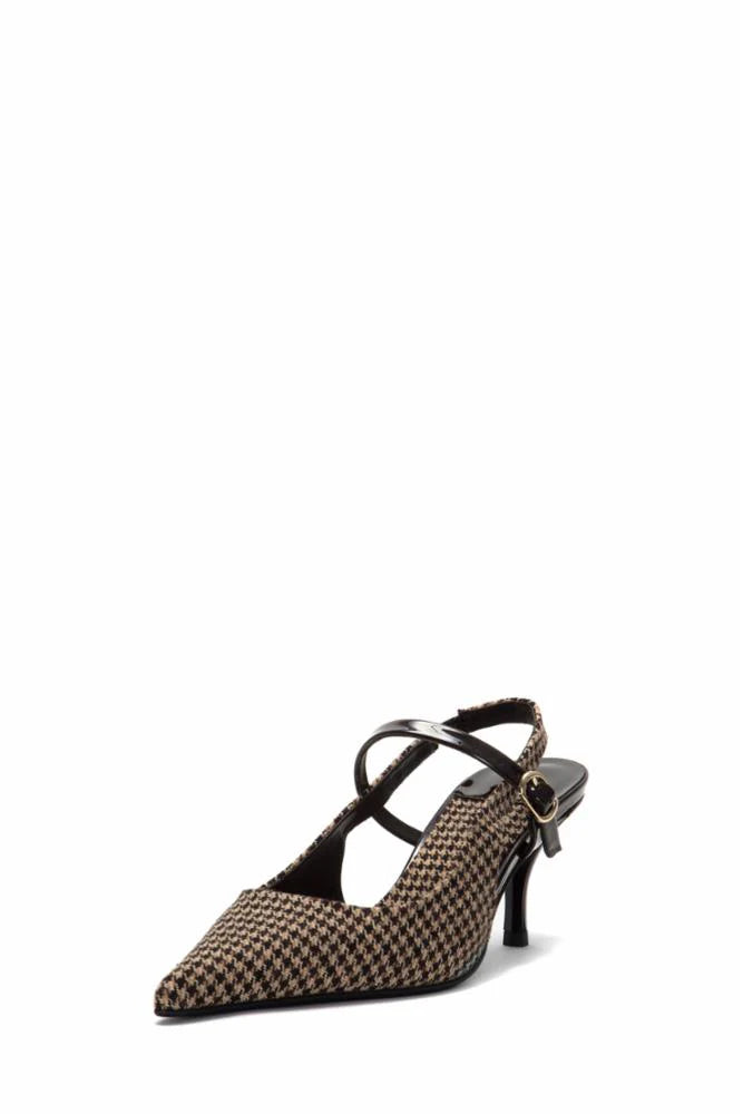 Jeffrey Campbell Tanya Pointed-Toe Sling Back Pump- Beige Brown Houndstooth - Styleartist