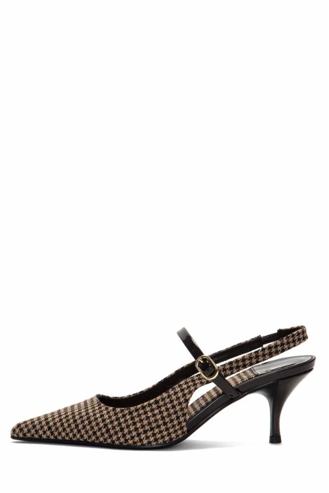 Jeffrey Campbell Tanya Pointed-Toe Sling Back Pump- Beige Brown Houndstooth - Styleartist