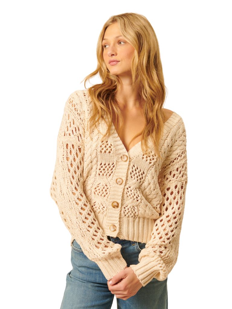 John + Jenn Domenico Crochet Knit Cardigan- Porcelain