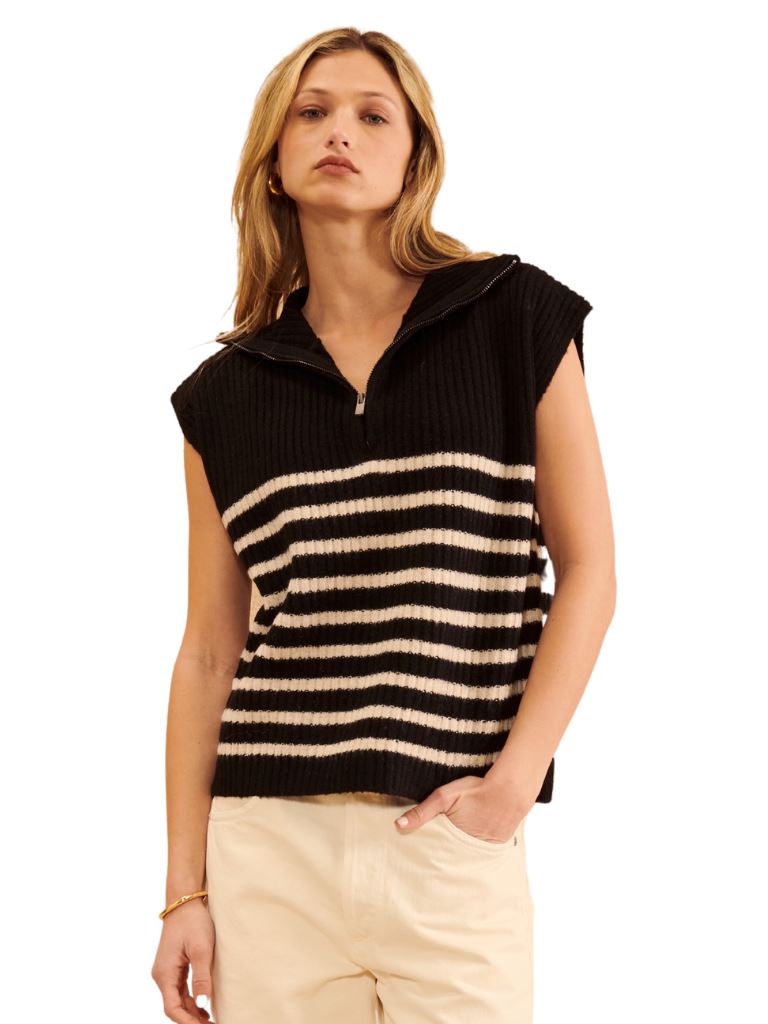 John + Jenn Otto Sleeveless Quarter Zip Sweater- Twilight Zone - Styleartist