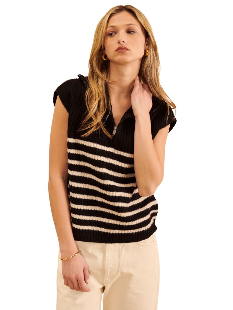 John + Jenn Otto Sleeveless Quarter Zip Sweater- Twilight Zone - Styleartist