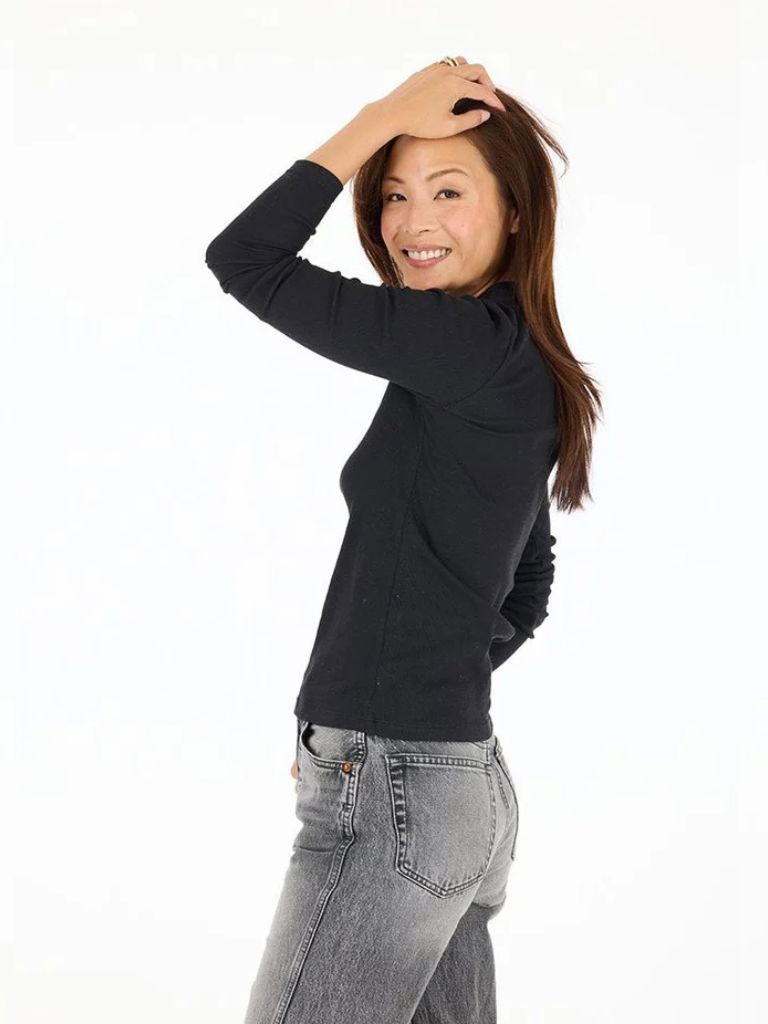 Kerri Rosenthal KR Long Sleeve Rib Tee- Black - Styleartist