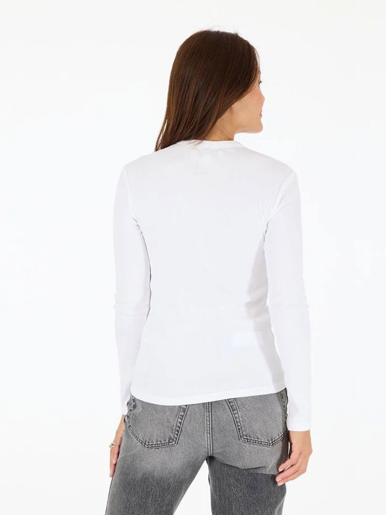 Kerri Rosenthal KR Long Sleeve Rib Tee- White - Styleartist