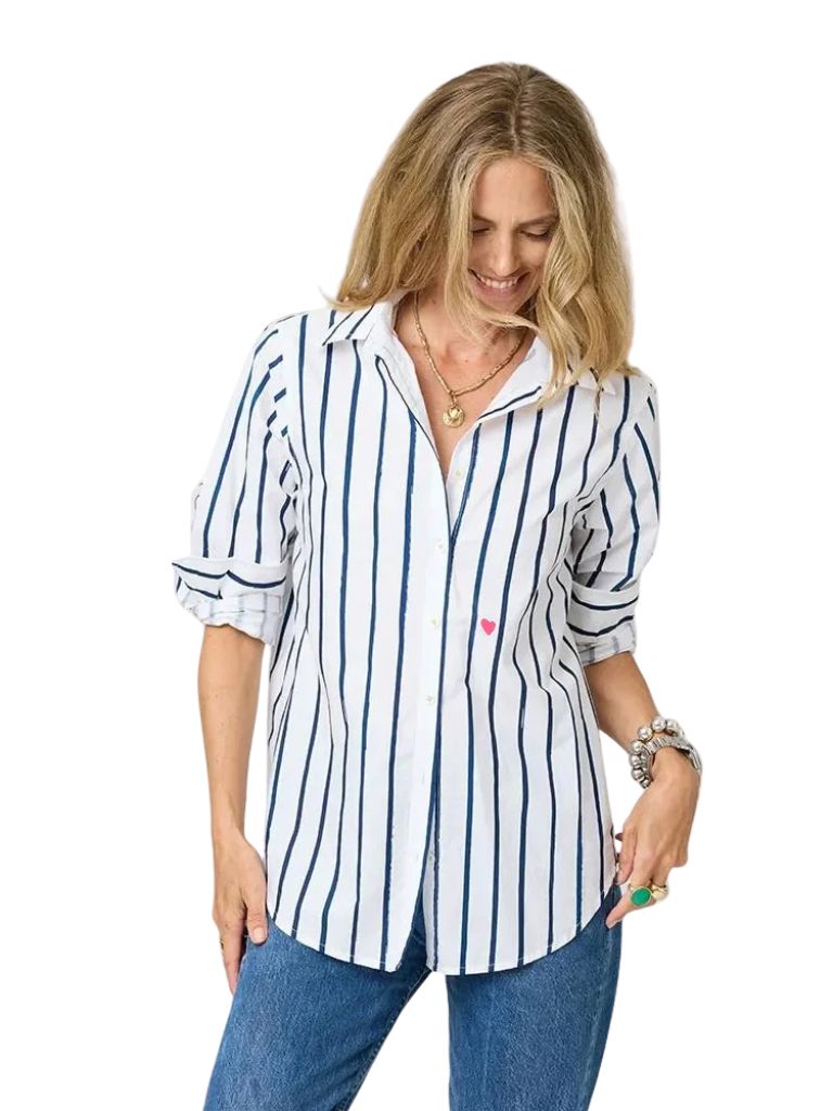 Kerri Rosenthal Mia Mr Sharpie Stripe Shirt- White With Indigo