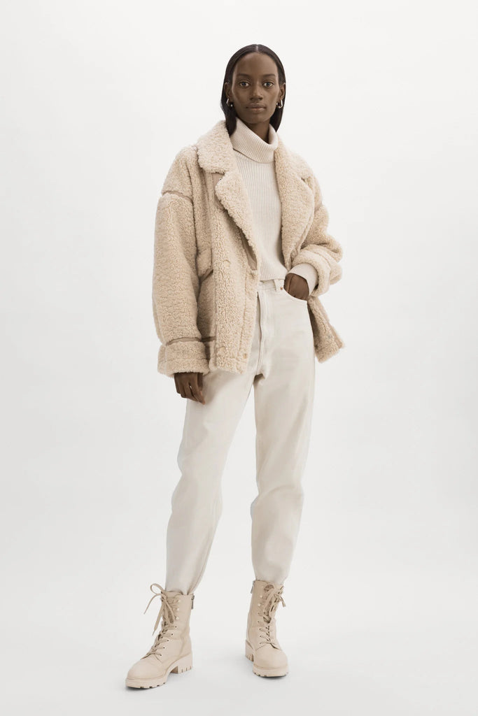 Lamarque Badu Oversized Faux Fur Shearling Jacket - Beige - Styleartist