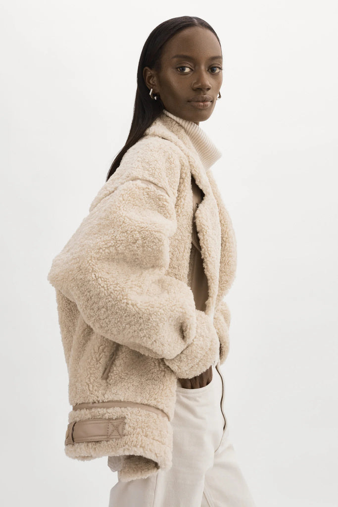 Lamarque Badu Oversized Faux Fur Shearling Jacket - Beige - Styleartist