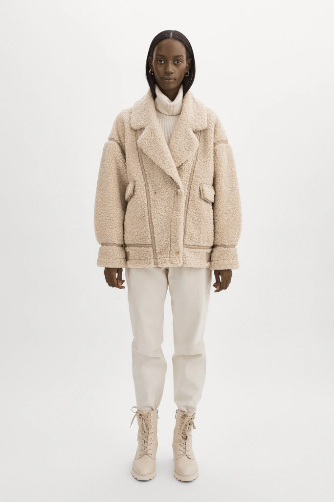 Lamarque Badu Oversized Faux Fur Shearling Jacket - Beige - Styleartist