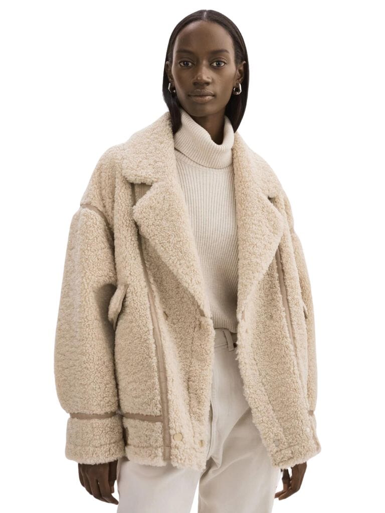 Lamarque Badu Oversized Faux Fur Shearling Jacket - Beige - Styleartist