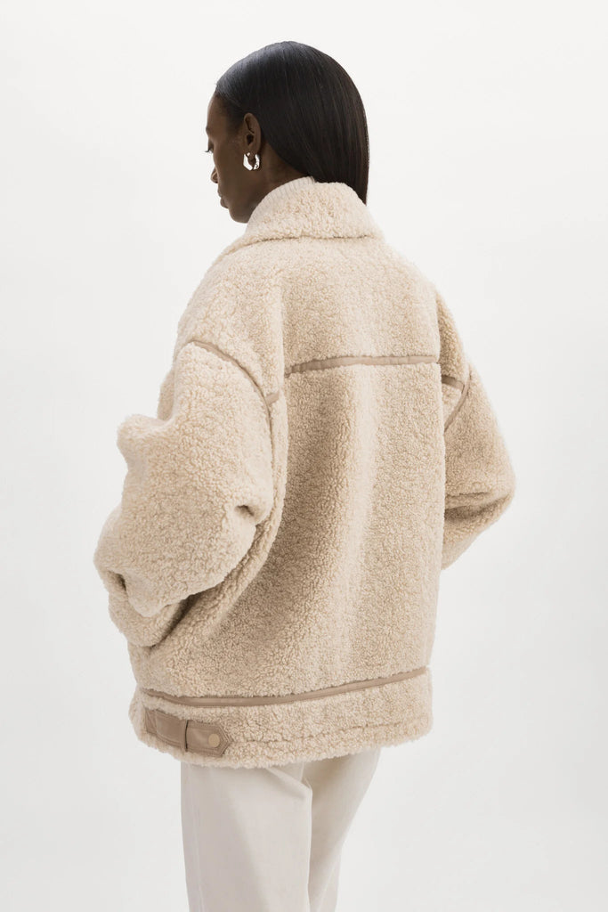 Lamarque Badu Oversized Faux Fur Shearling Jacket - Beige - Styleartist