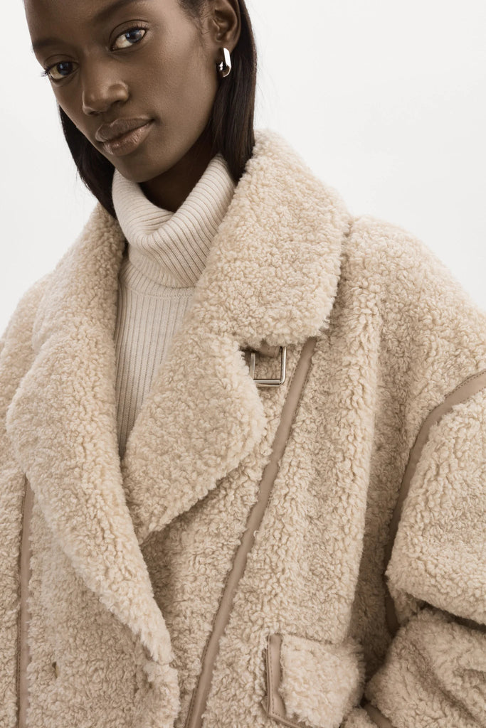 Lamarque Badu Oversized Faux Fur Shearling Jacket - Beige - Styleartist