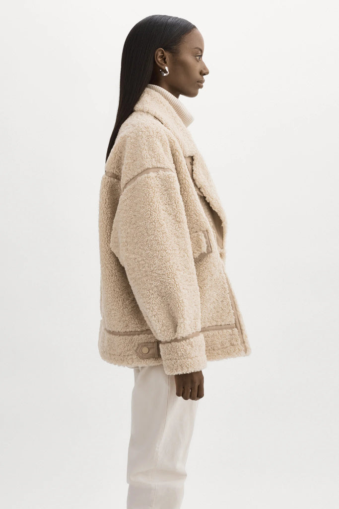 Lamarque Badu Oversized Faux Fur Shearling Jacket - Beige - Styleartist