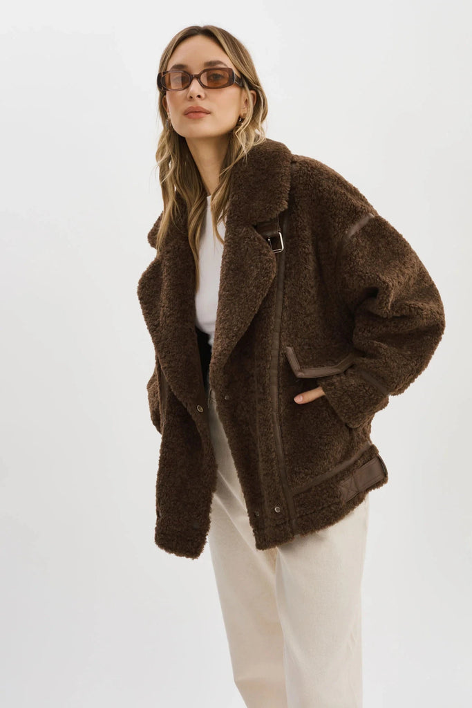 Lamarque Badu Oversized Faux Shearling Jacket- Brown - Styleartist