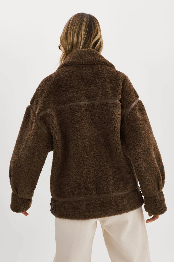 Lamarque Badu Oversized Faux Shearling Jacket- Brown - Styleartist