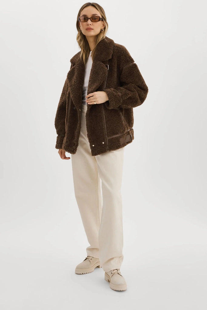Lamarque Badu Oversized Faux Shearling Jacket- Brown - Styleartist