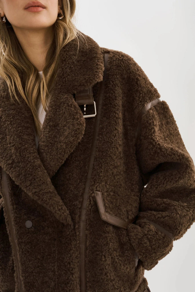 Lamarque Badu Oversized Faux Shearling Jacket- Brown - Styleartist