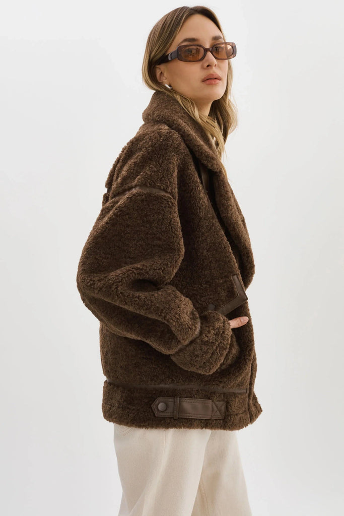 Lamarque Badu Oversized Faux Shearling Jacket- Brown - Styleartist